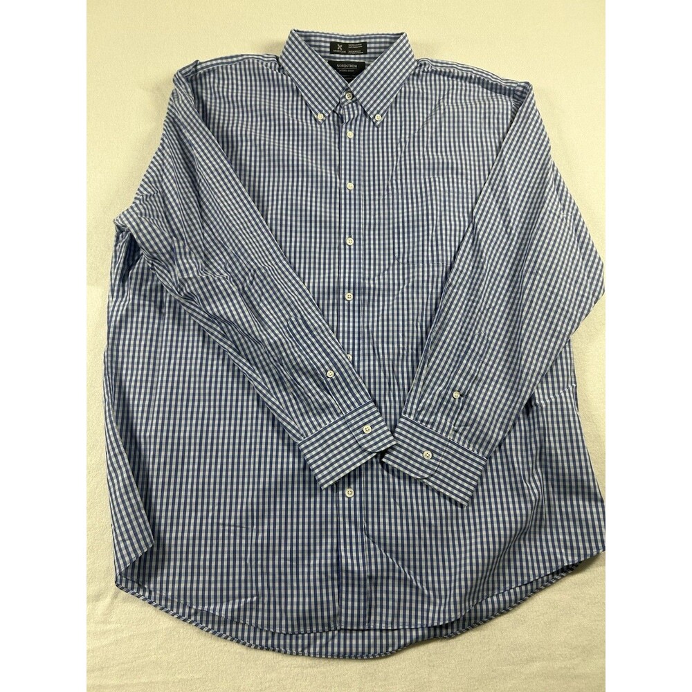 Nordstrom Mens Dress Shirt Size 17.5/35 Blue/White Check Wrinkle Free 333